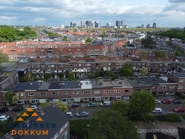 Luchtfoto van daken in woonwijk Dokkum Luchtfoto van daken in woonwijk Dokkum